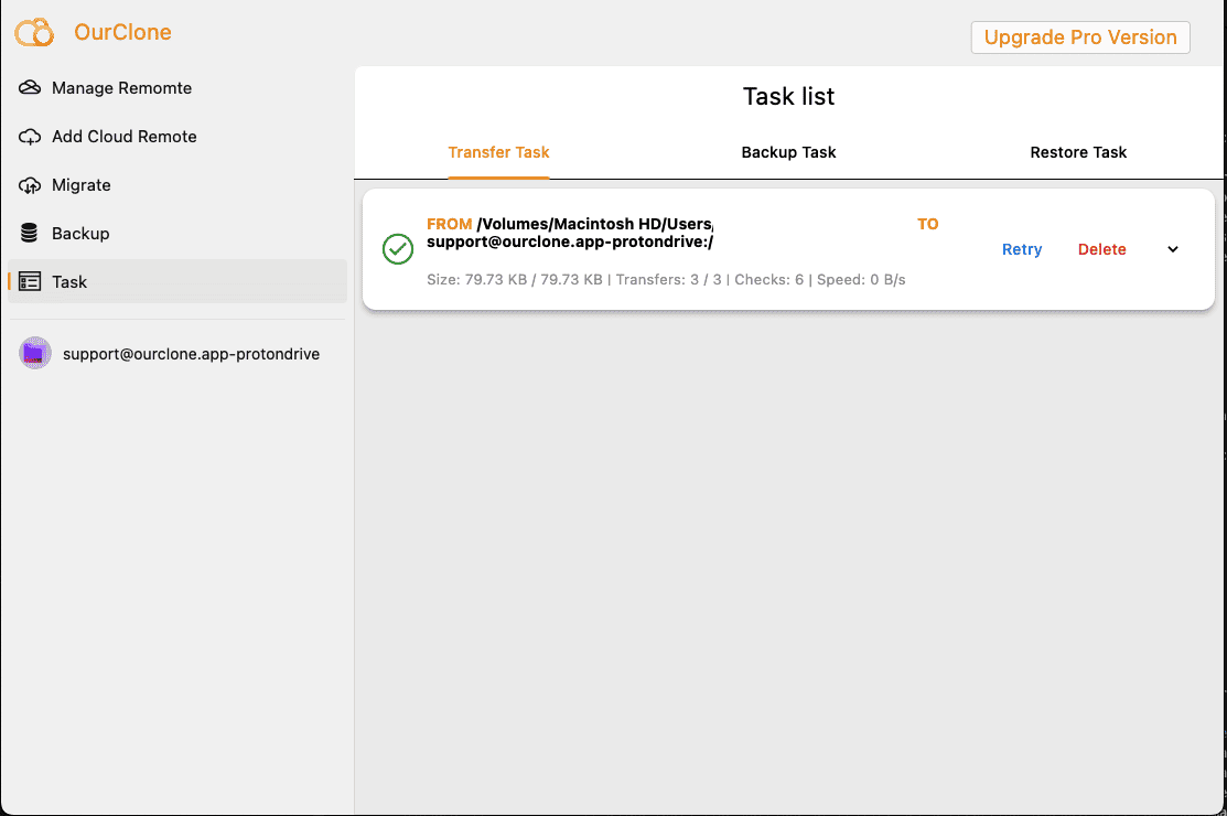 Monitor sync tasks in OurClone